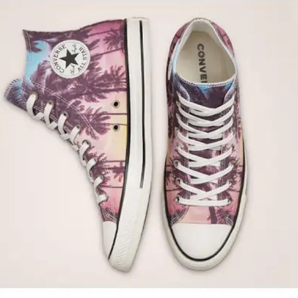 Converse Chuck Taylor All Star High Top Shoes Faded Sunset Palm Tree Print 12 - Picture 3 of 10
